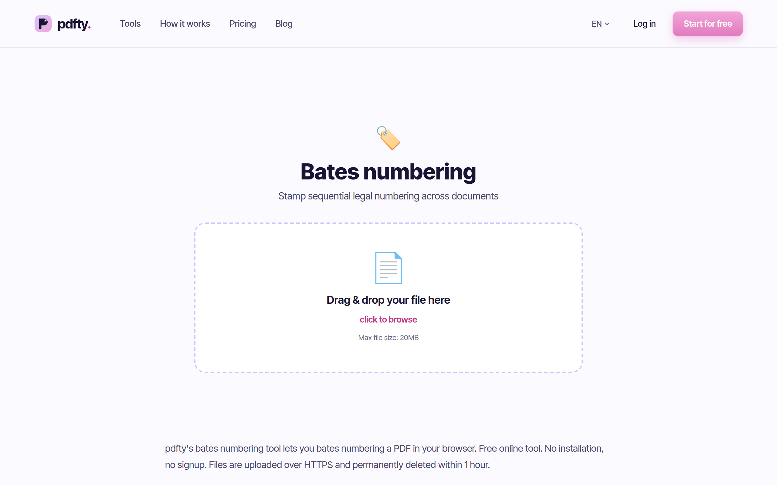 The pdfty Bates Numbering tool
