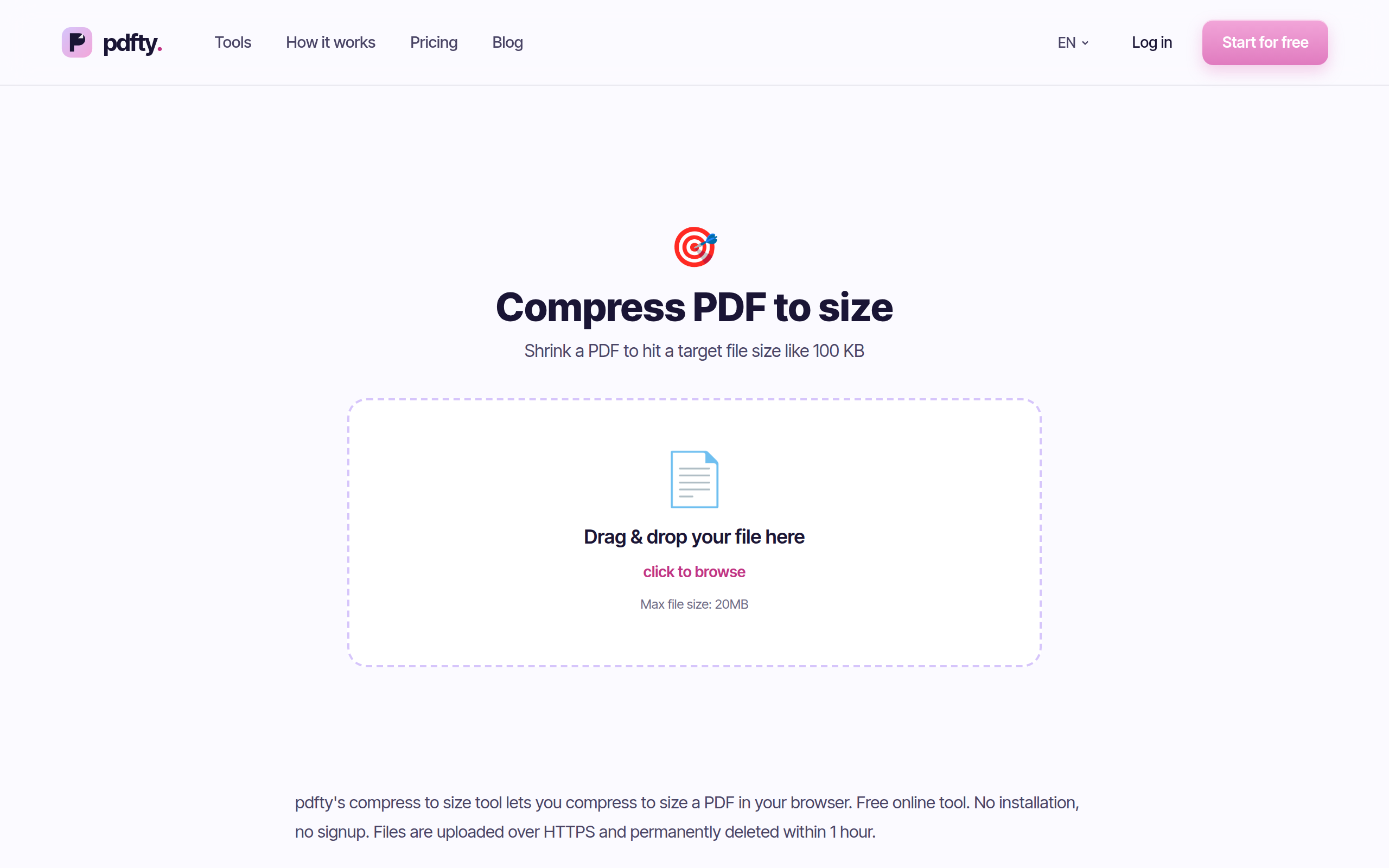 The pdfty Compress PDF to size tool