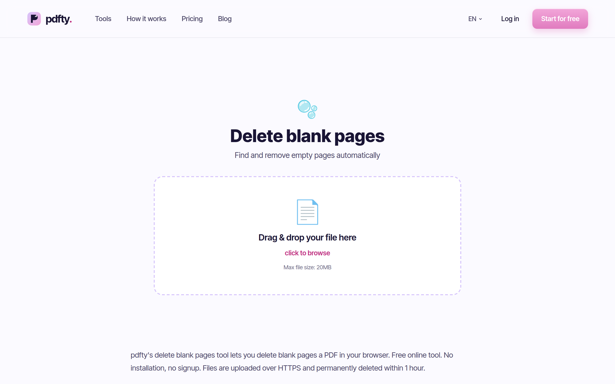 The pdfty Delete Blank Pages tool