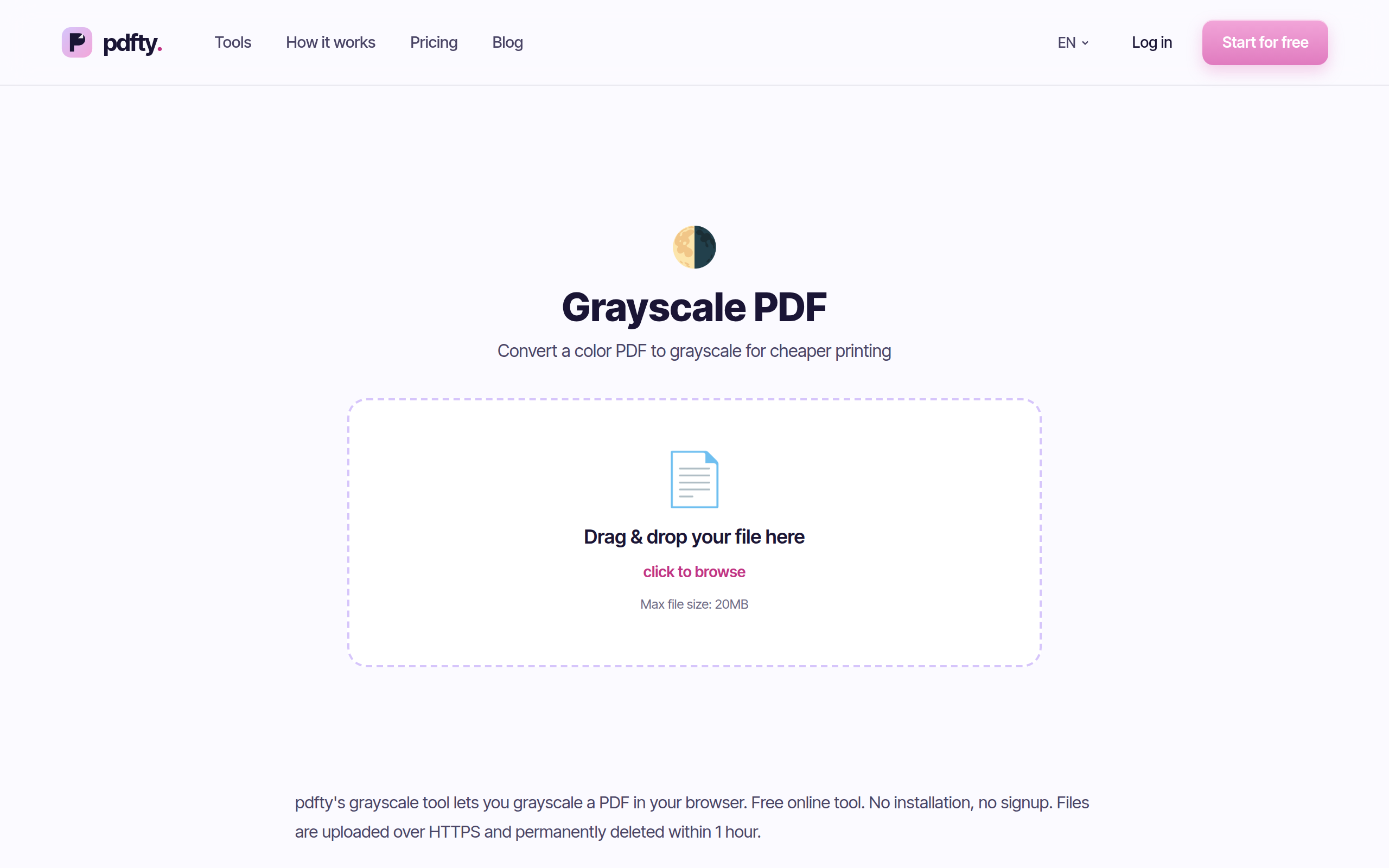 The pdfty Grayscale PDF tool