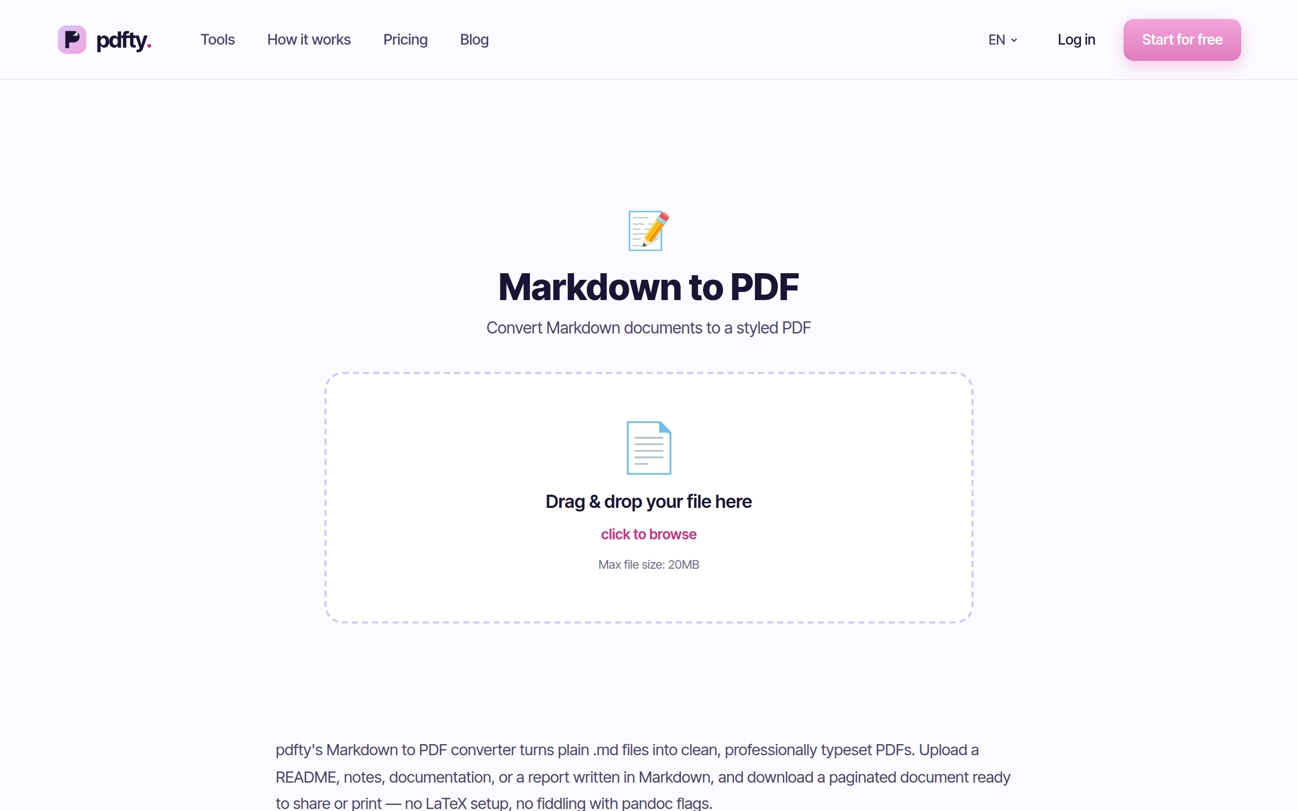 The pdfty Markdown to PDF tool