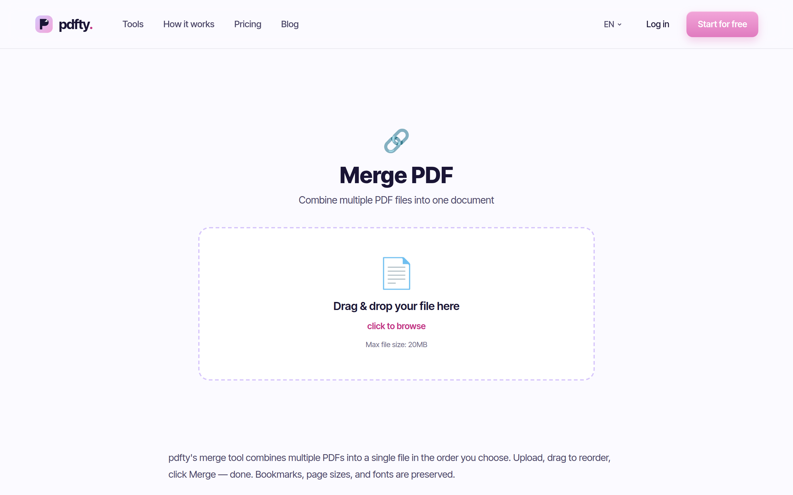pdfty Merge PDF tool