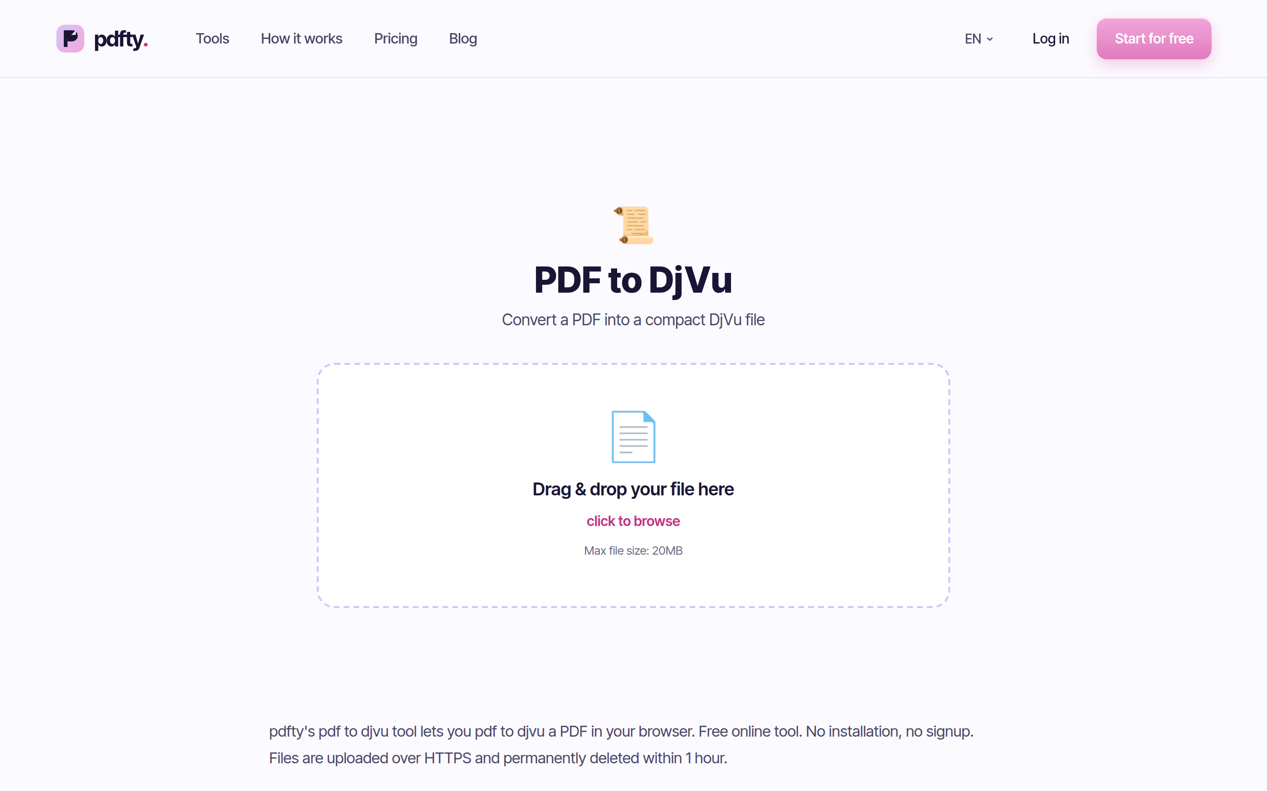 The pdfty PDF to DjVu tool