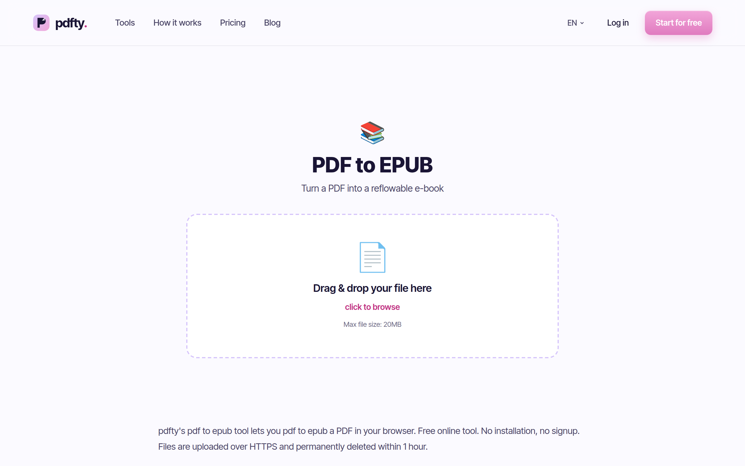 The pdfty PDF to EPUB tool