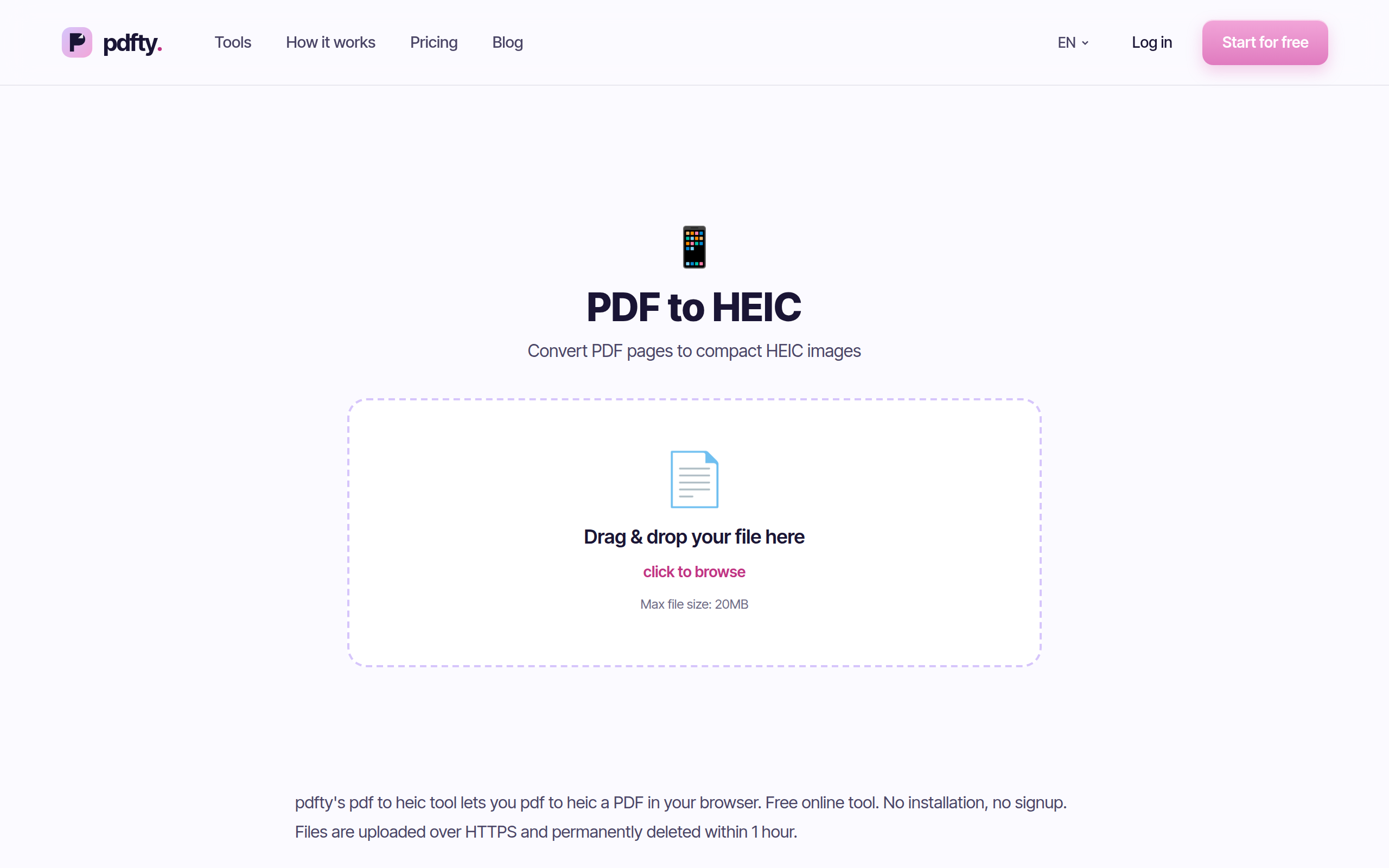 The pdfty PDF to HEIC tool