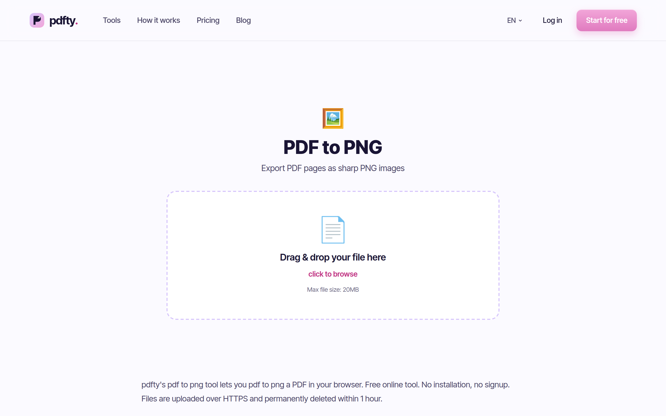 The pdfty PDF to PNG tool