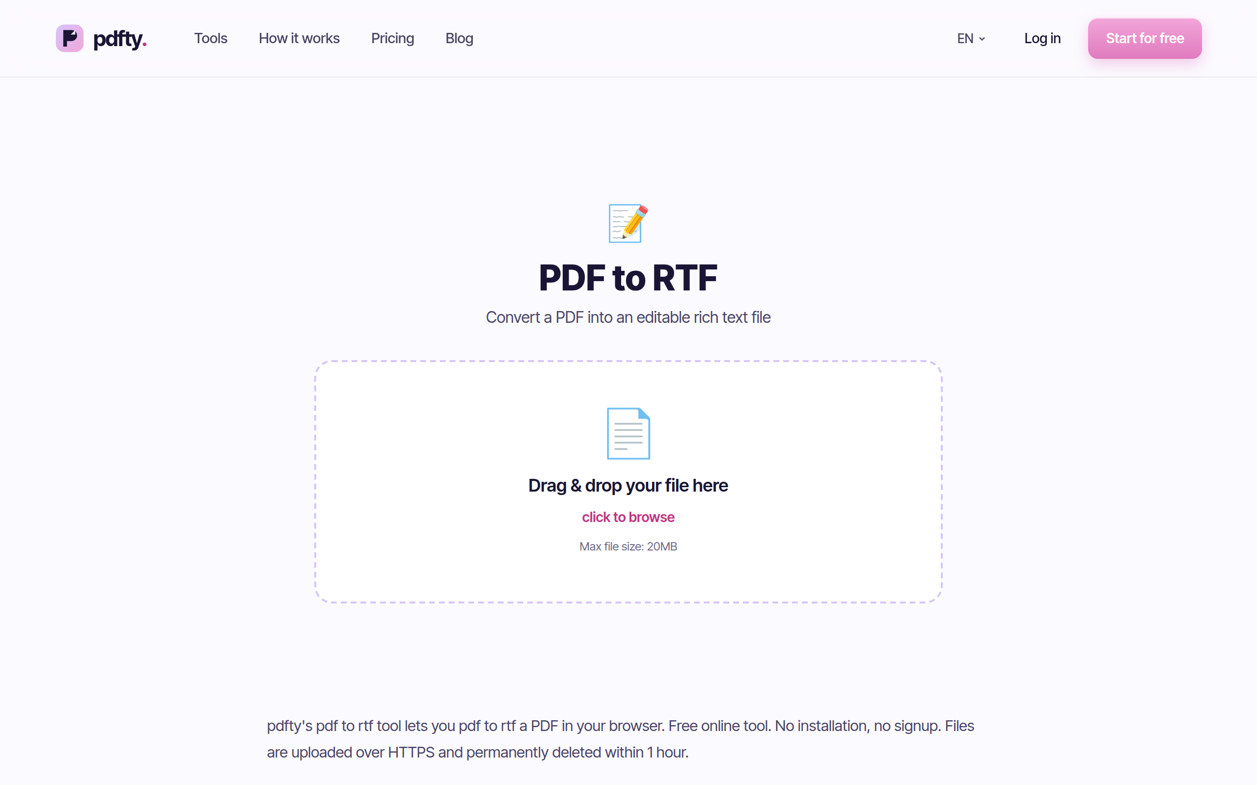 The pdfty PDF to RTF tool