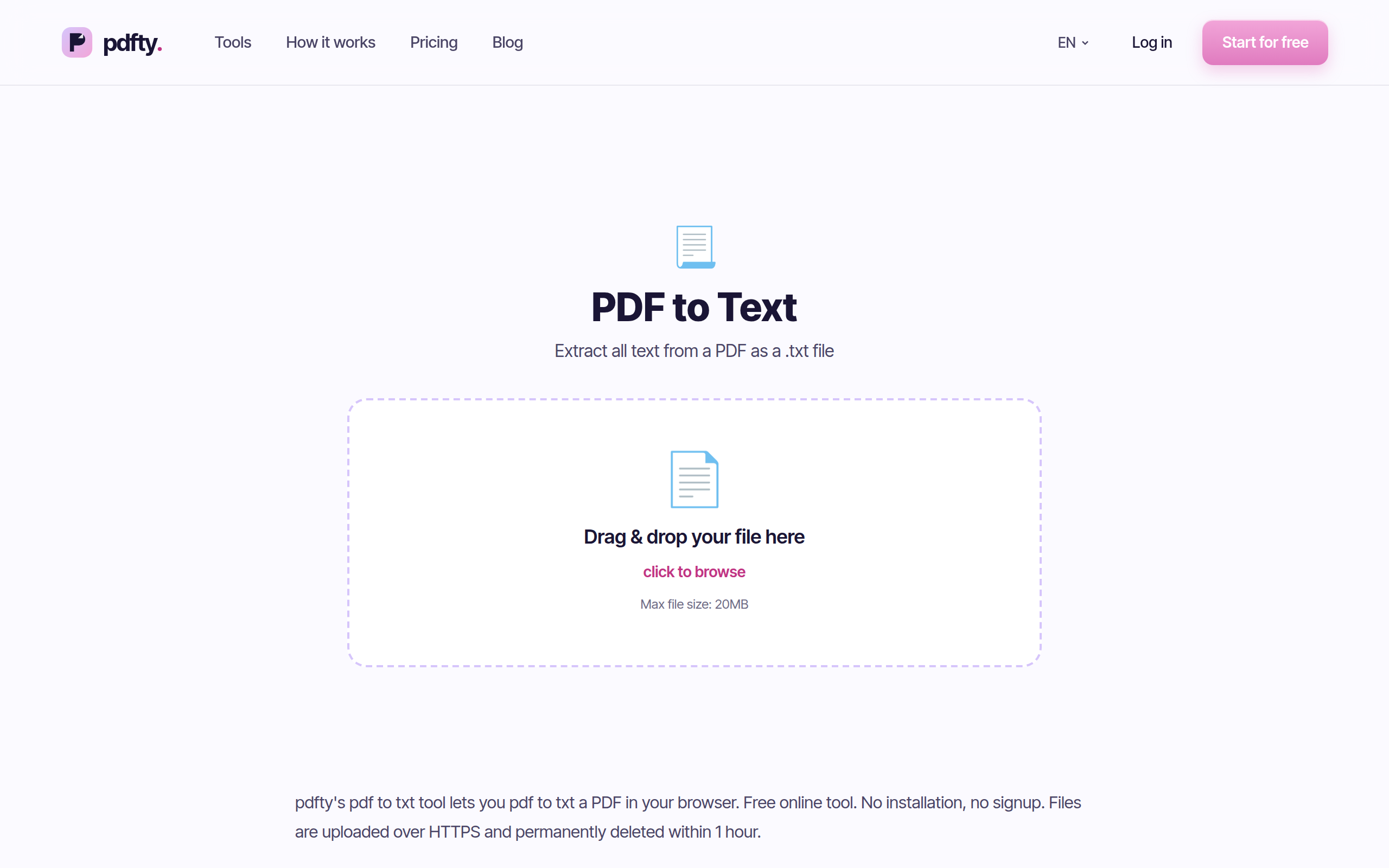 The pdfty PDF to TXT tool