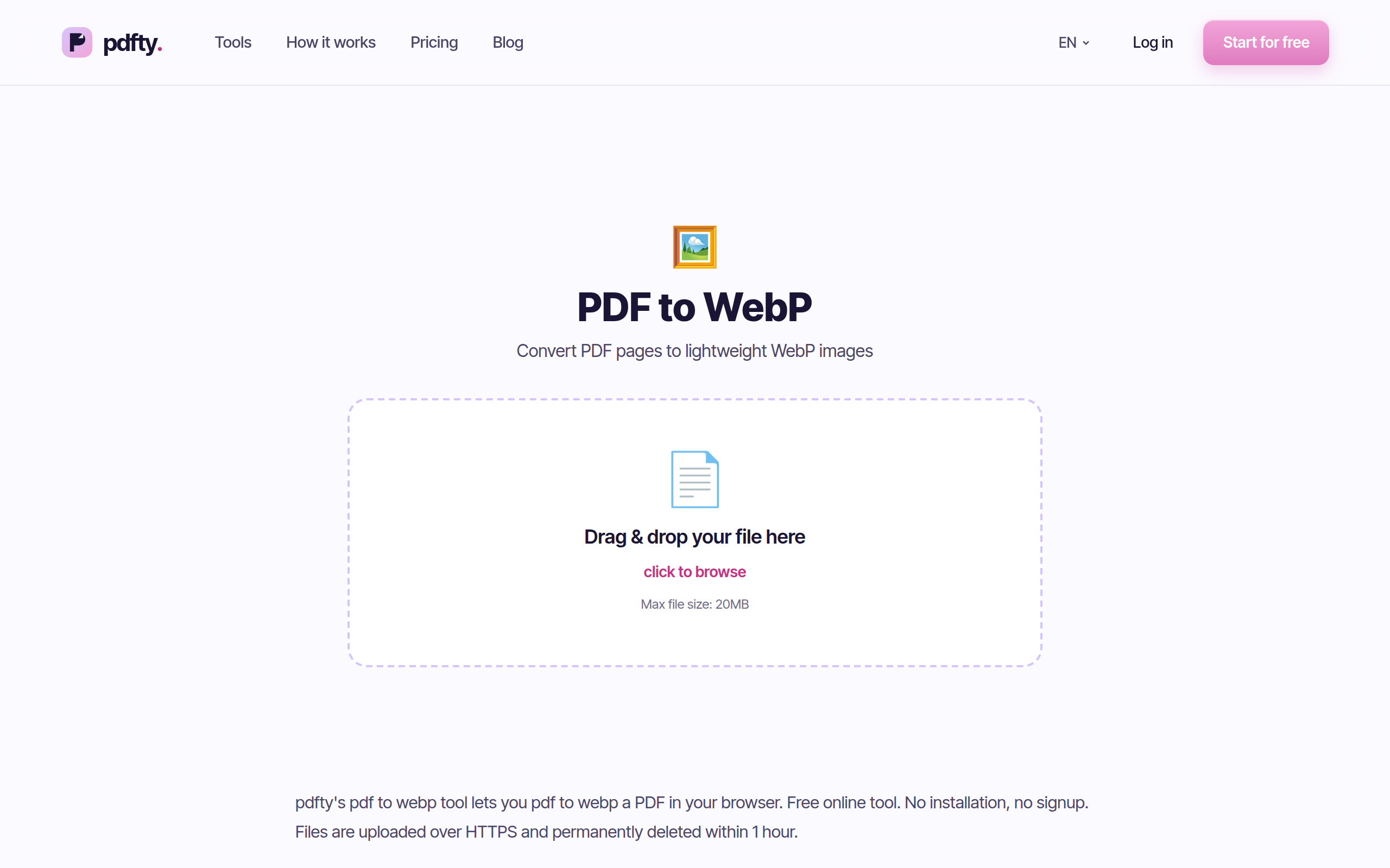The pdfty PDF to WebP tool