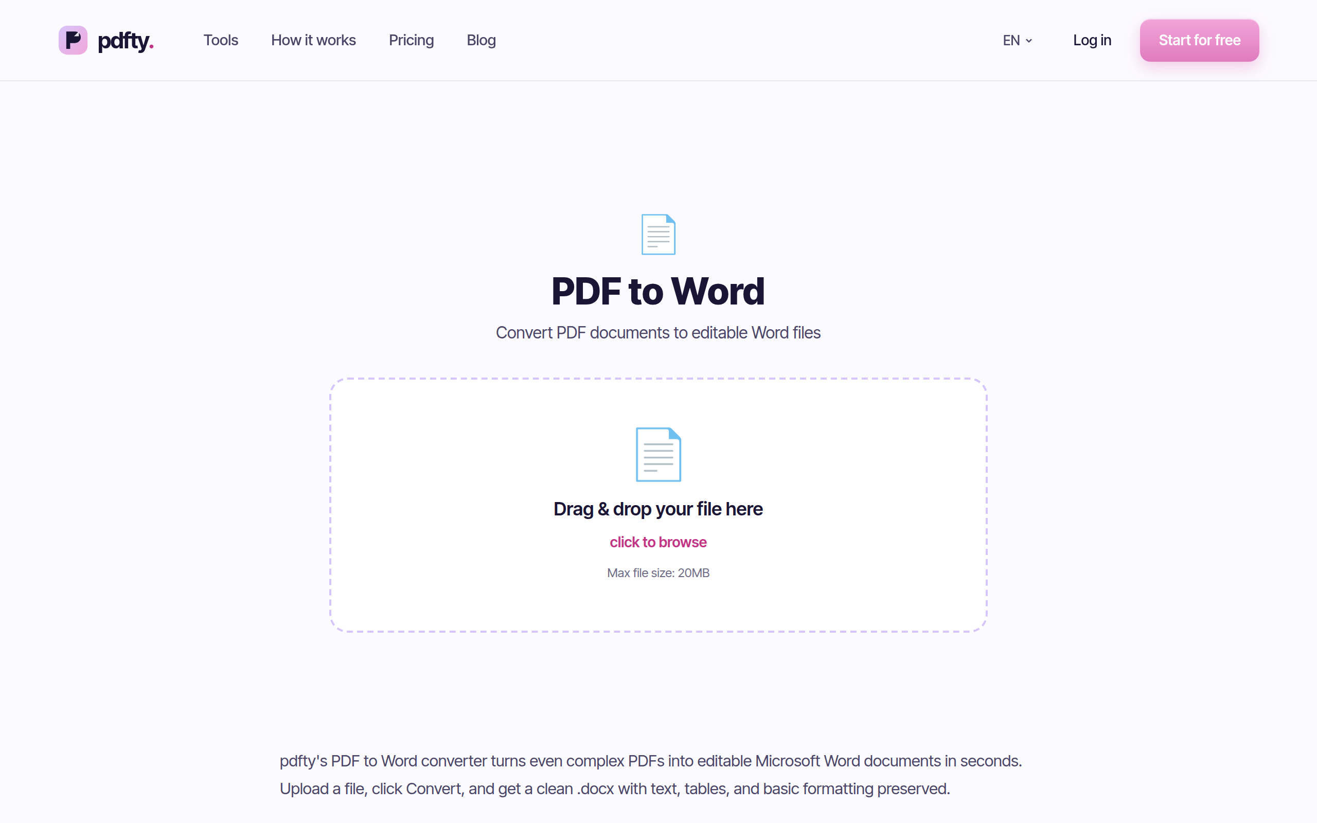 pdfty PDF to Word tool