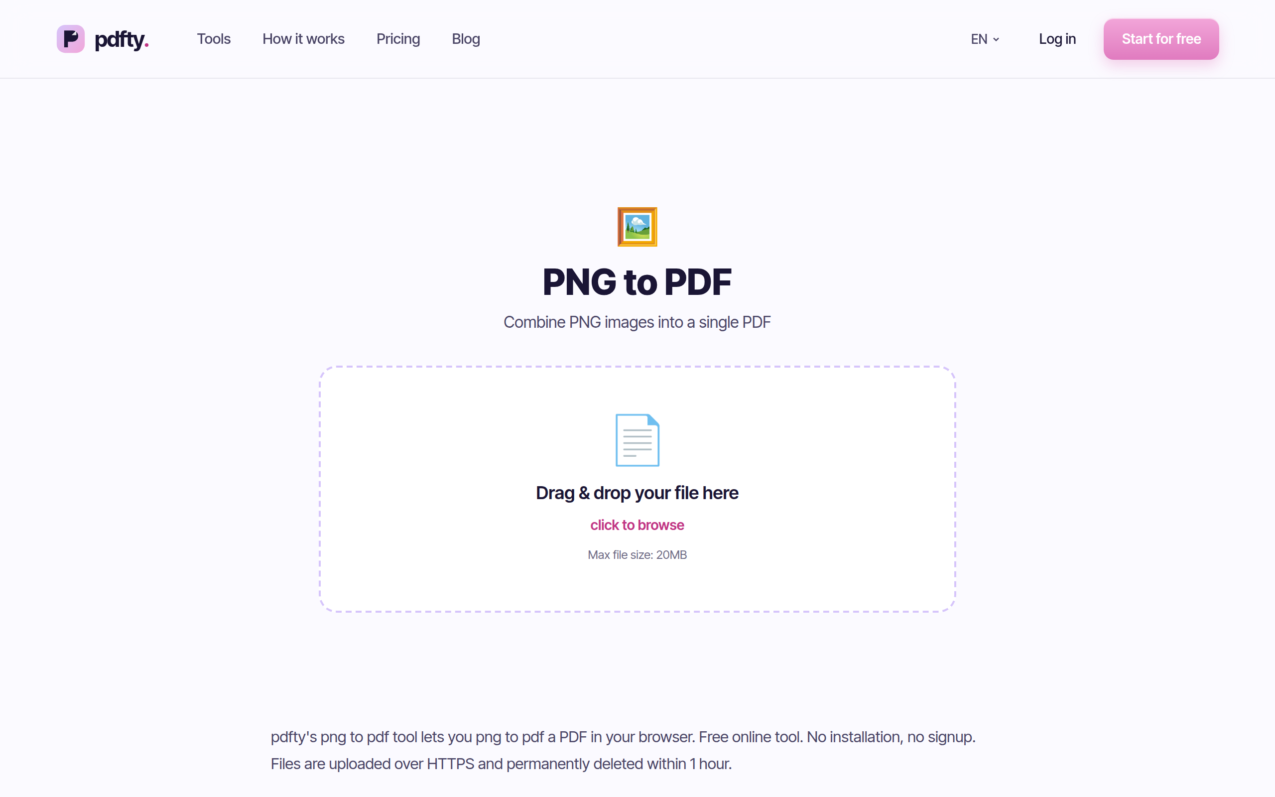 The pdfty PNG to PDF tool
