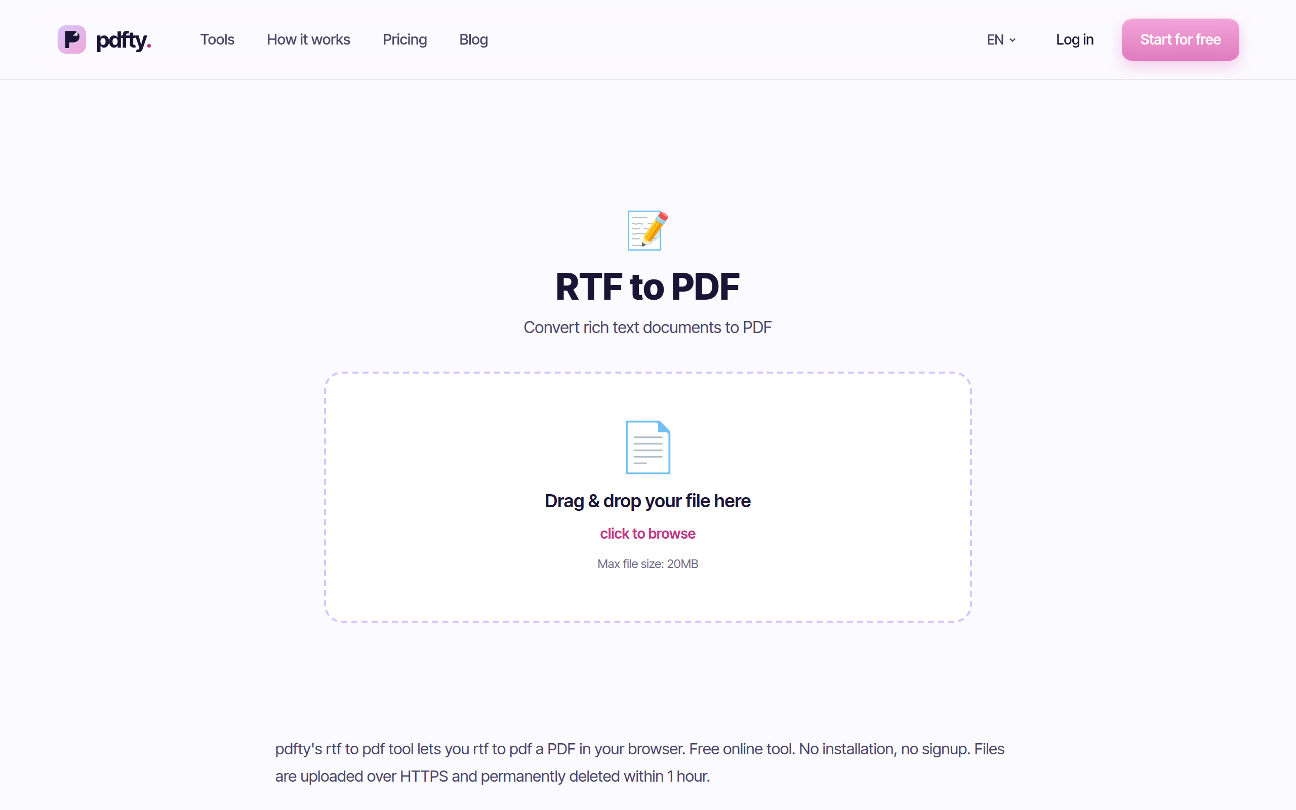 The pdfty RTF to PDF tool