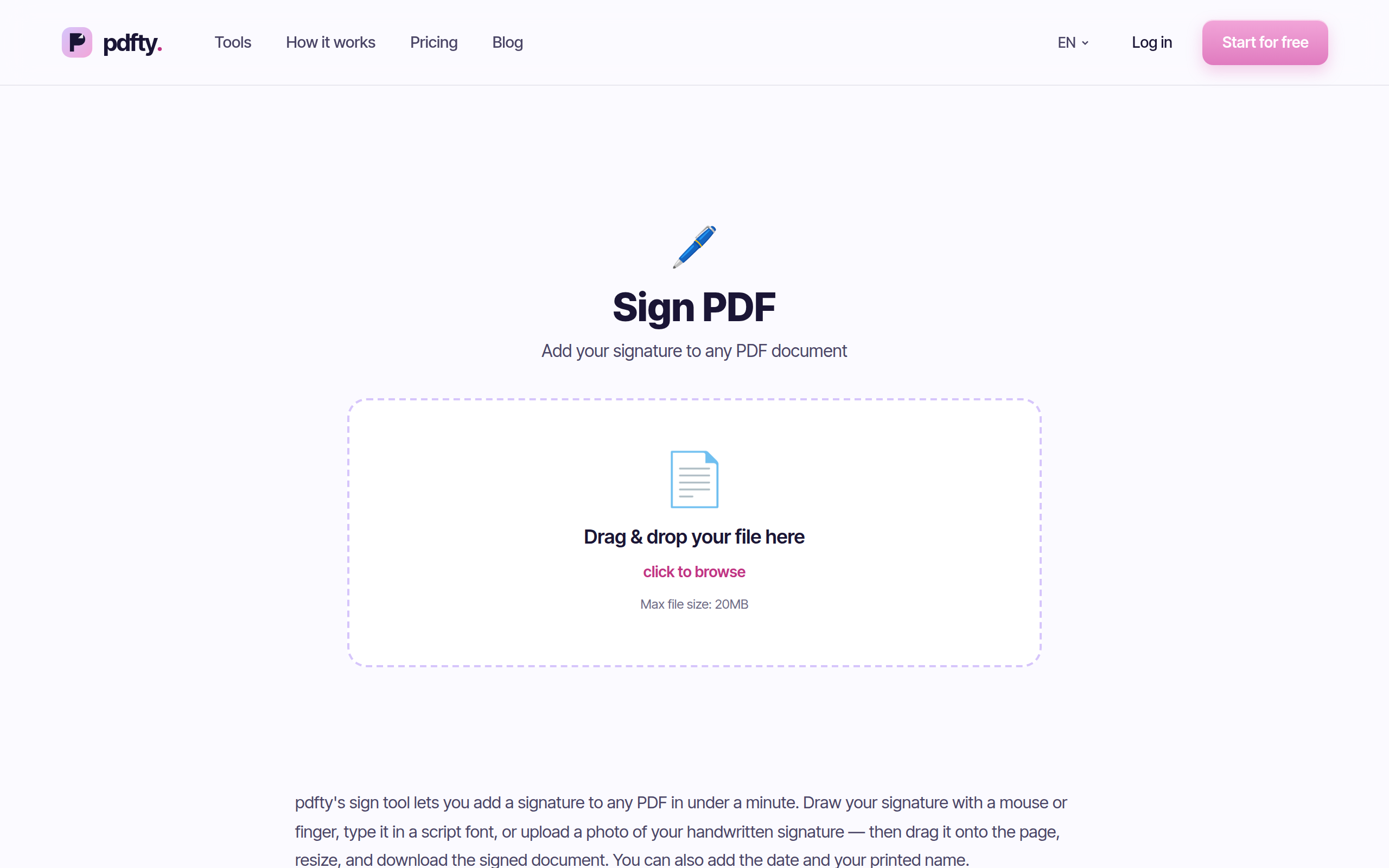 pdfty's Sign PDF tool in the browser