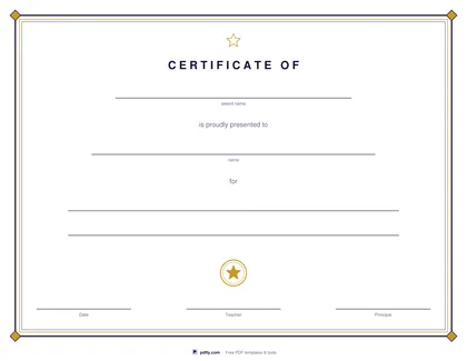Printable award certificate with a decorative border, blanks for the name and reason, and two signature lines