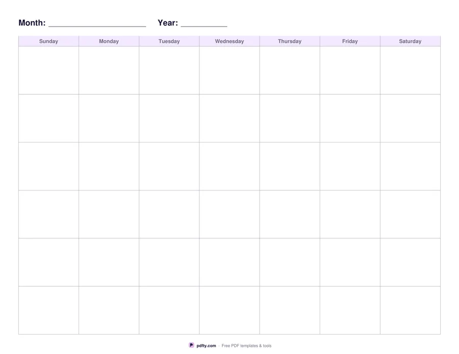 Printable blank monthly calendar to fill in