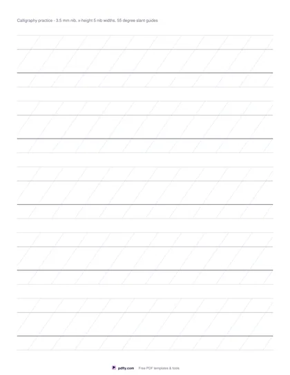 Printable calligraphy practice paper with 55 degree slant guides