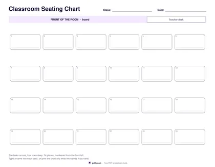 Printable classroom seating chart with numbered desks