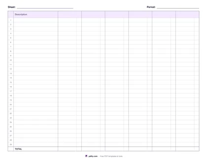 Printable columnar pad paper with six money columns and a total row