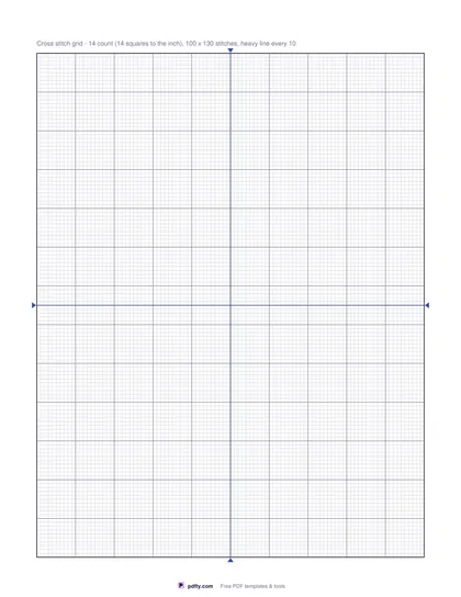 Printable cross stitch grid paper at 14 count with a marked centre