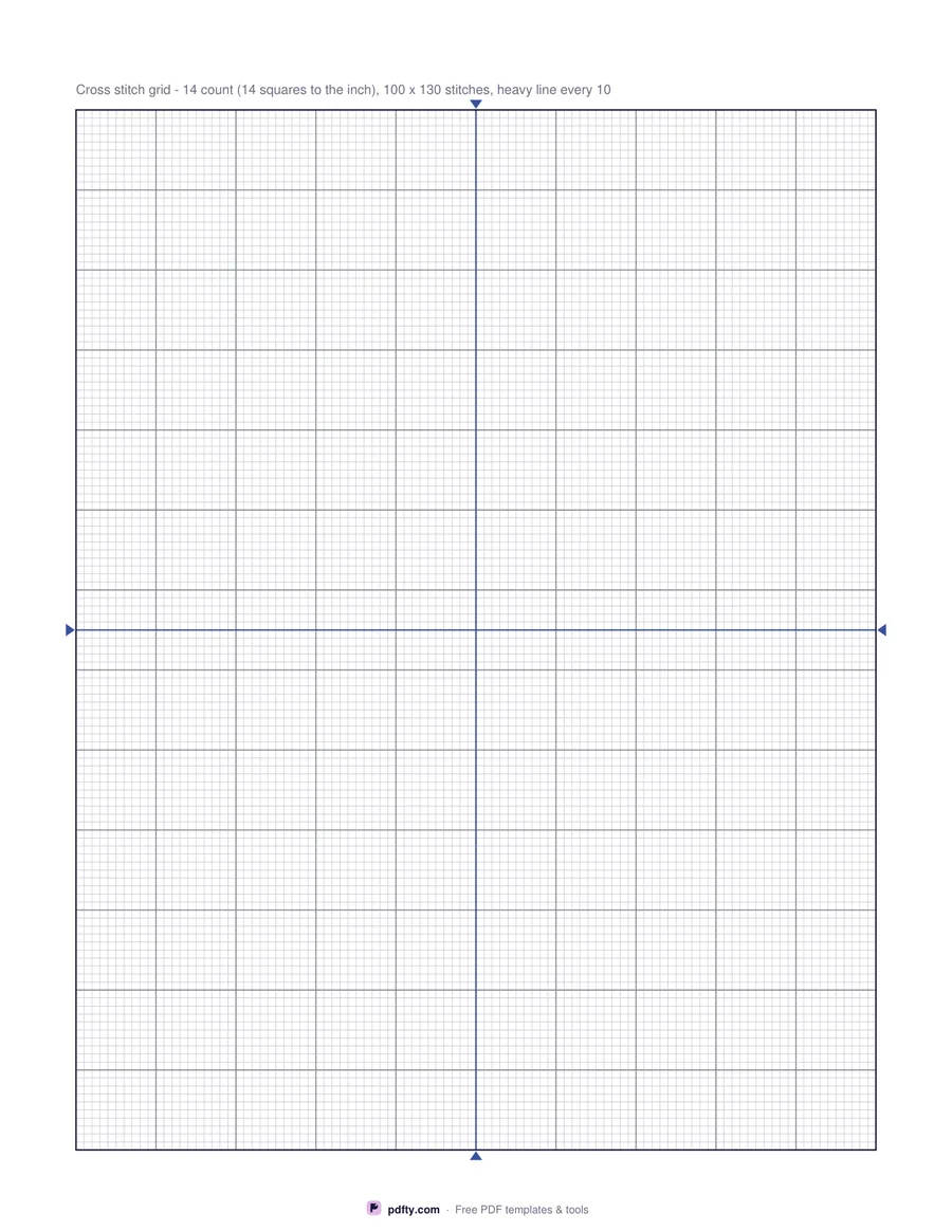 Printable cross stitch grid paper at 14 count with a marked centre