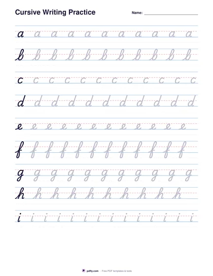 Cursive writing practice worksheet with lowercase letters