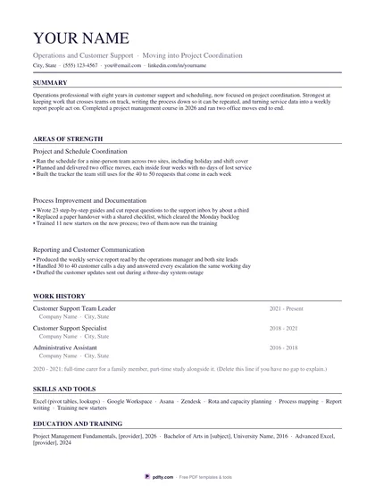 Printable functional resume with three skill clusters and a short work history