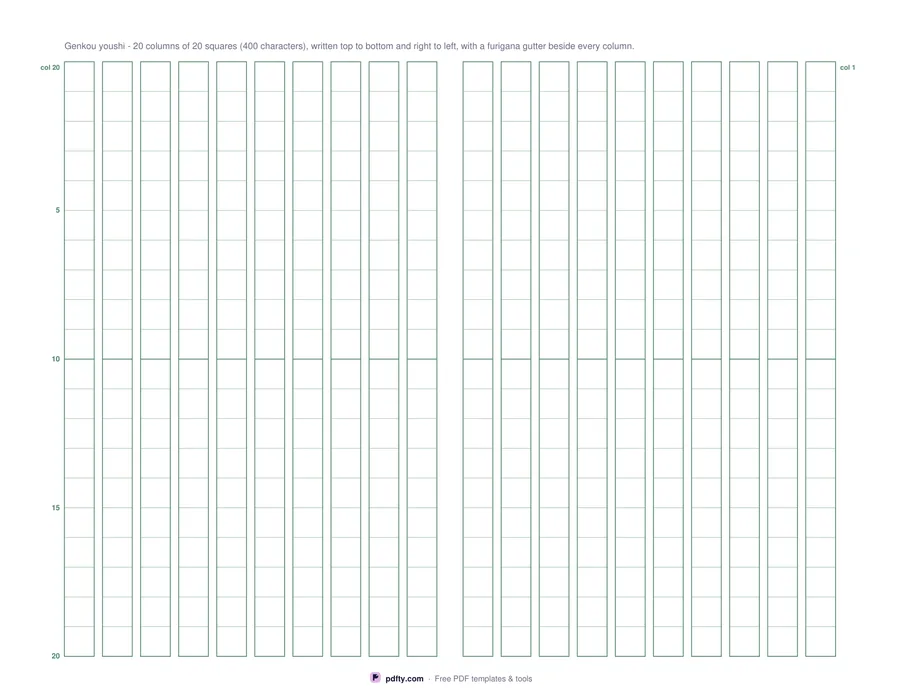 Printable genkou youshi Japanese manuscript paper with 20 by 20 squares