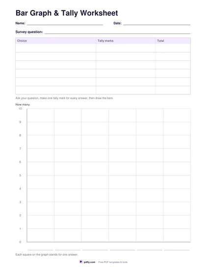 Printable blank bar graph worksheet with a tally table