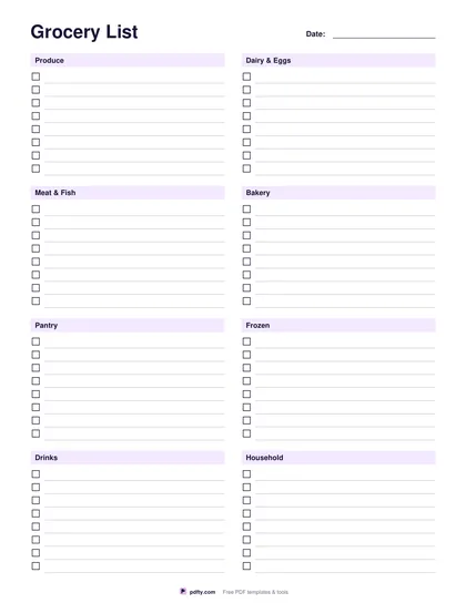 Printable grocery list organized by store section
