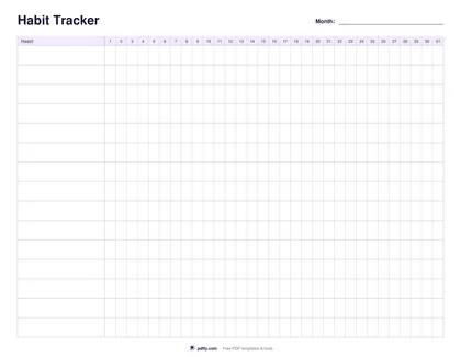 Printable monthly habit tracker with 15 habits and 31 days