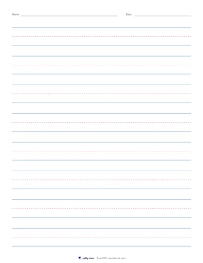 Printable primary handwriting paper with solid top and base lines and a dashed midline