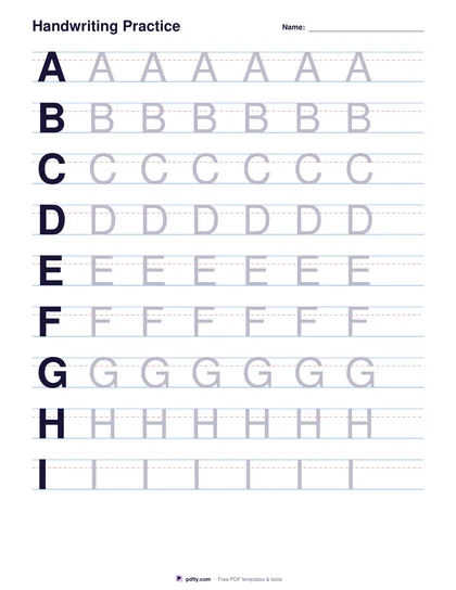Handwriting practice sheet with letter tracing