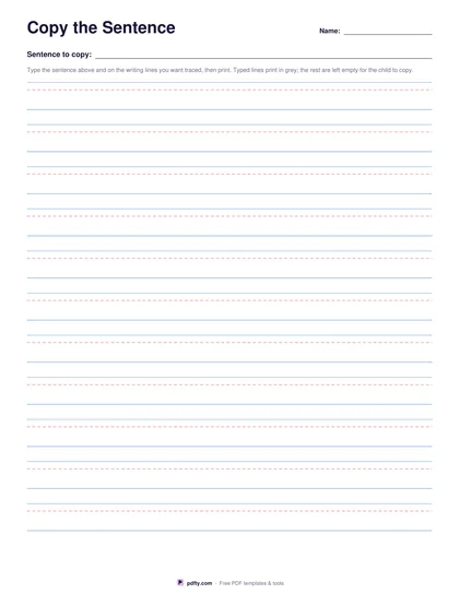 Printable sentence handwriting worksheet on primary ruled lines