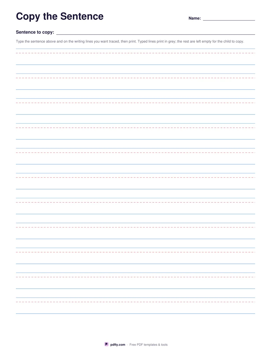 Printable sentence handwriting worksheet on primary ruled lines