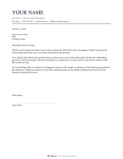 Printable interview thank you letter with a pre-written draft