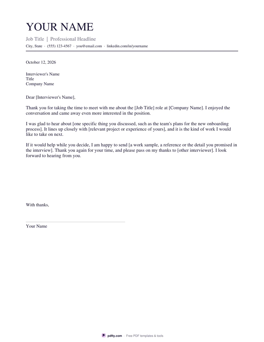 Printable interview thank you letter with a pre-written draft