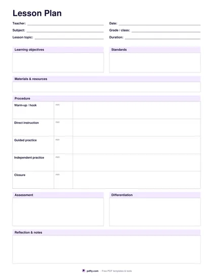 Printable daily lesson plan template