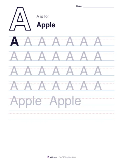 Letter tracing worksheet for the letter A