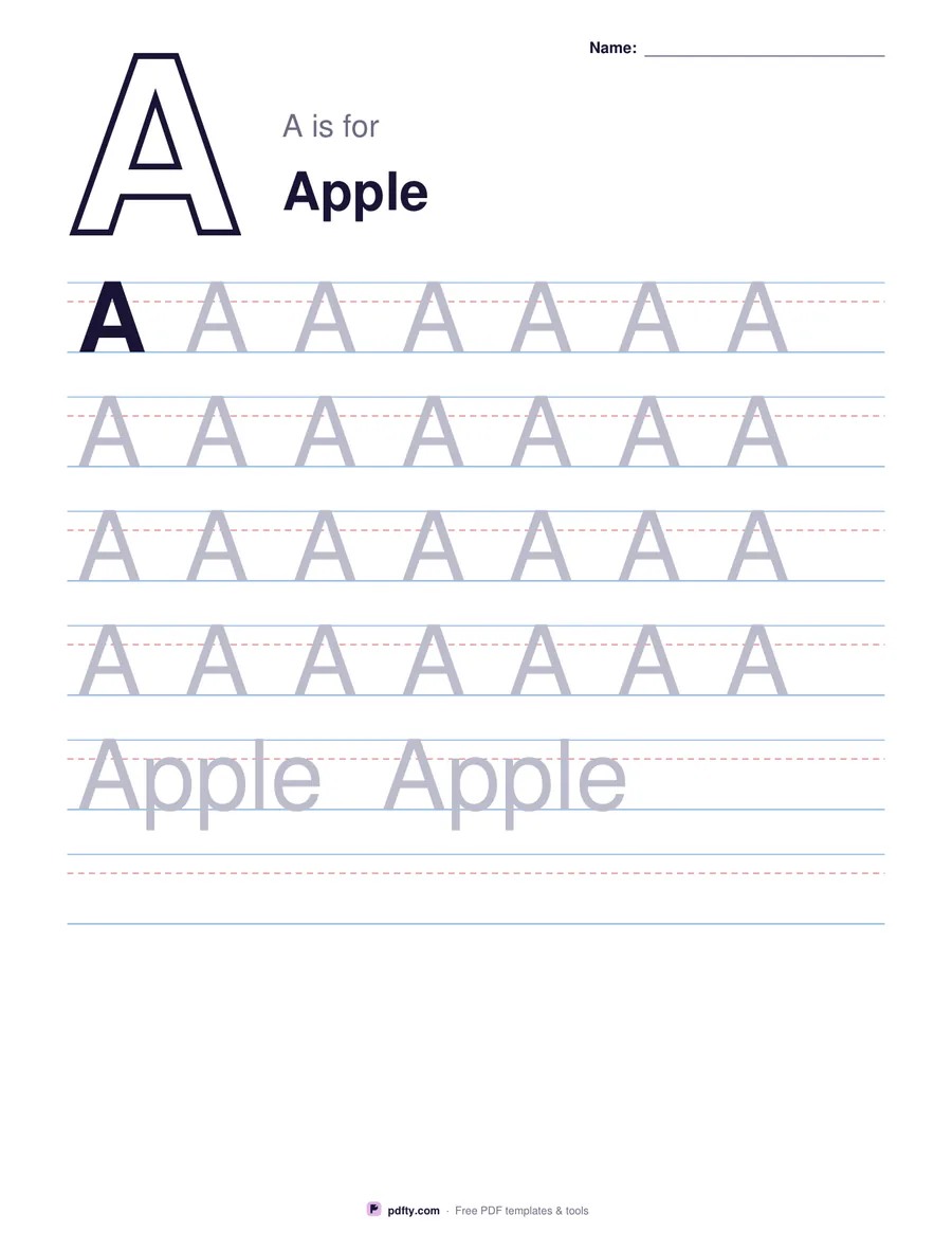 Letter tracing worksheet for the letter A