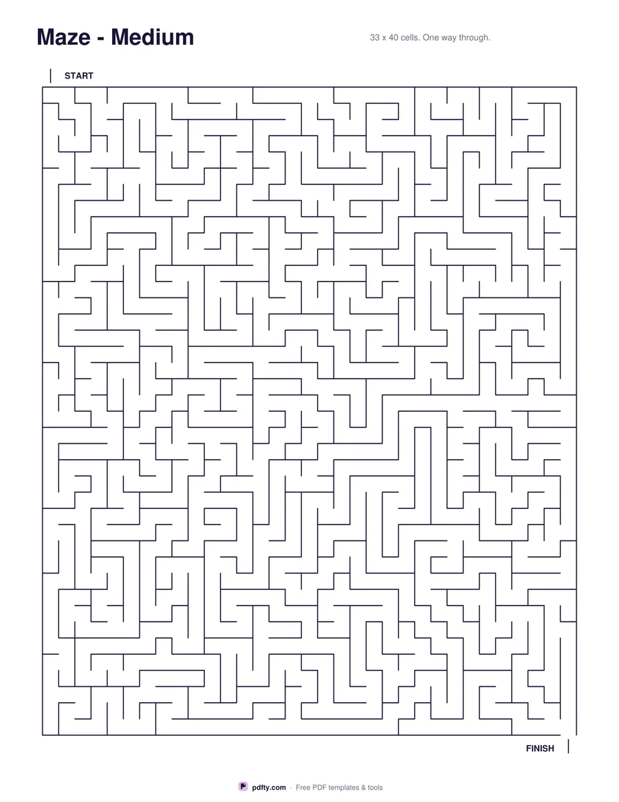 Printable maze puzzle with start and finish arrows marked