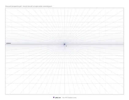 Printable one-point perspective grid with horizon line and central vanishing point