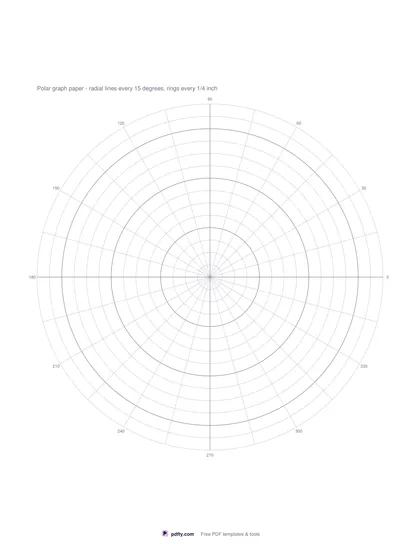 Printable polar graph paper with rings and radial lines every 15 degrees