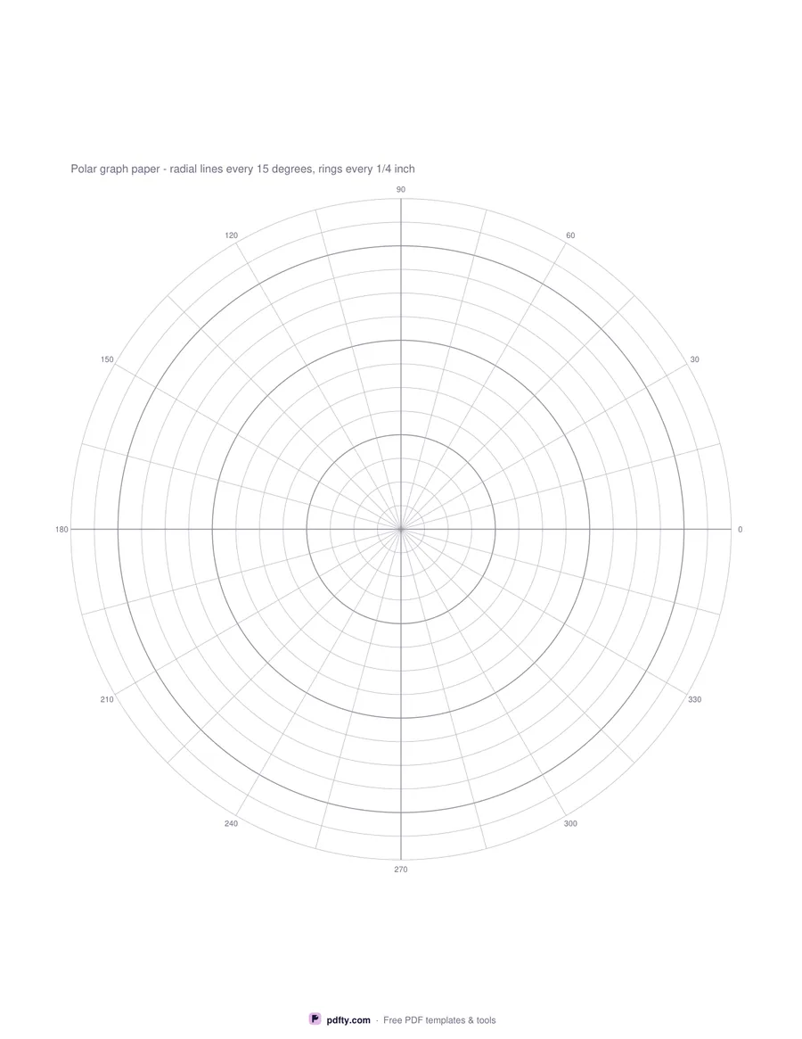 Printable polar graph paper with rings and radial lines every 15 degrees