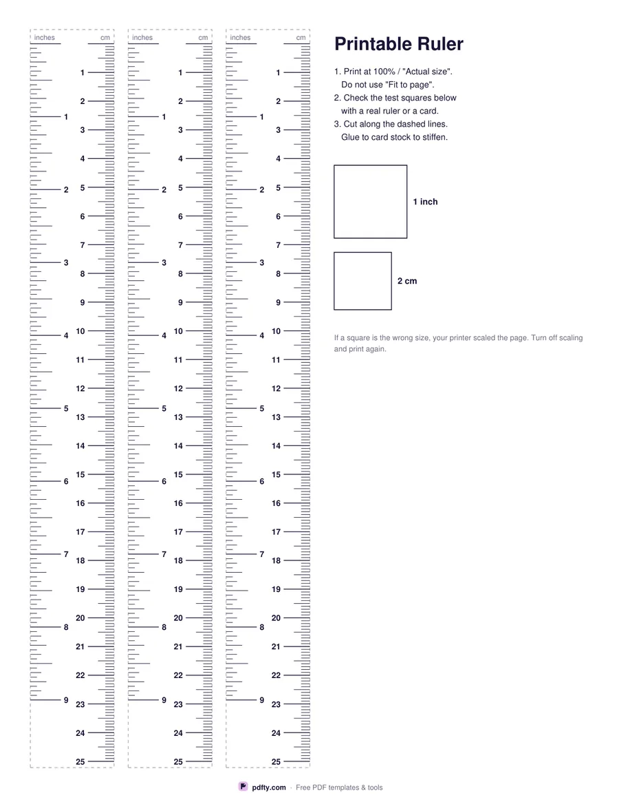 Printable ruler in inches and centimeters