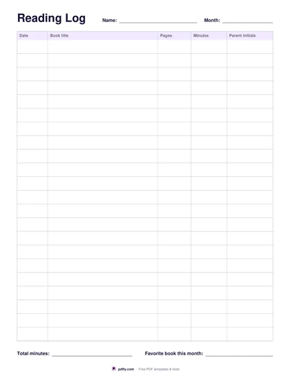 Printable monthly reading log