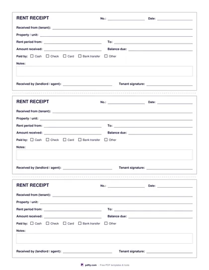 Free printable rent receipt with tenant, property and rent period