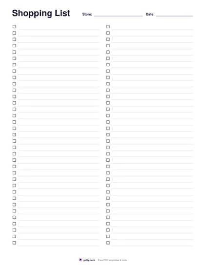 Printable shopping list checklist