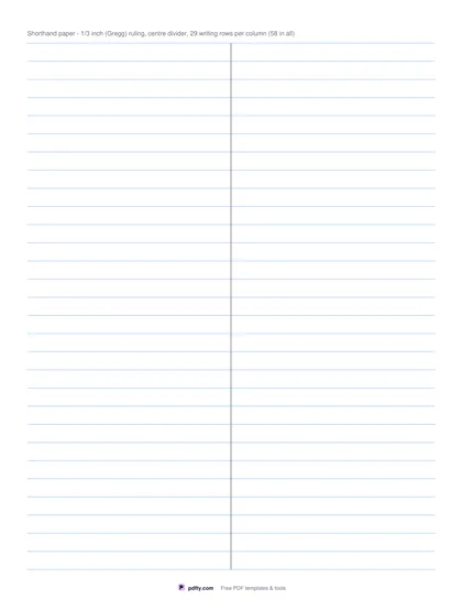 Printable shorthand steno paper with narrow ruling and a centre divider