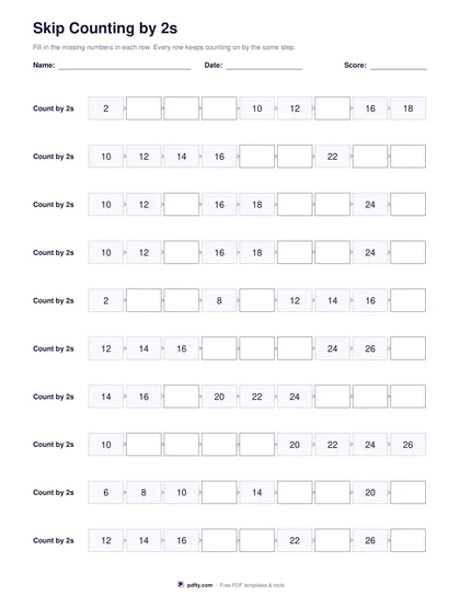 Printable skip counting worksheet with ten number tracks