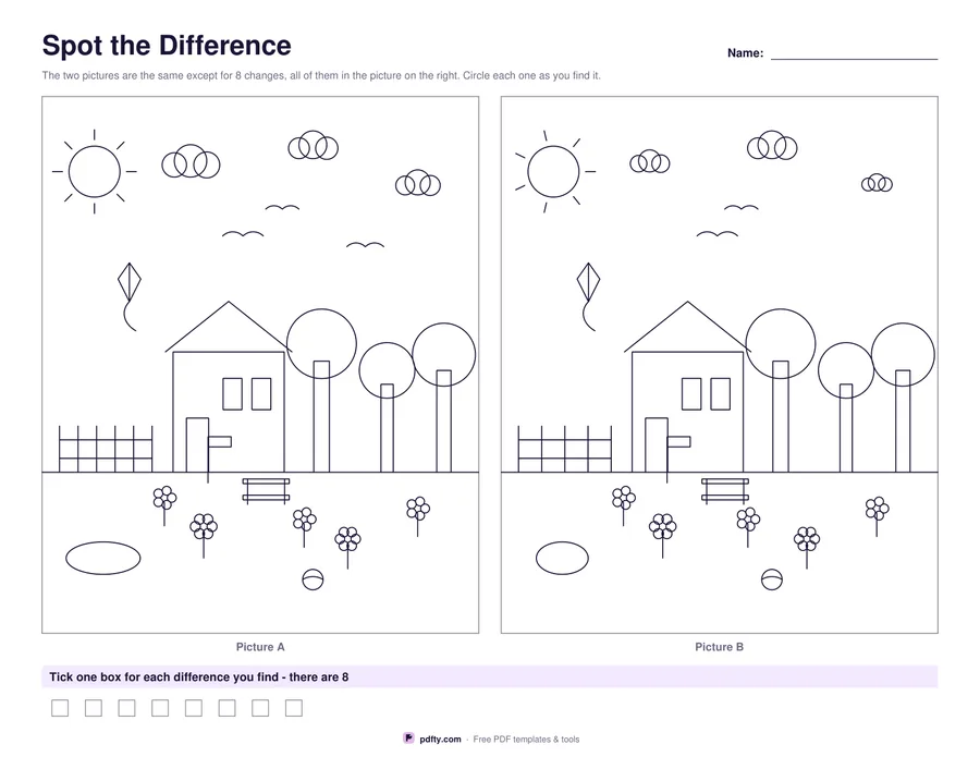 Printable spot the difference sheet with two park scenes side by side